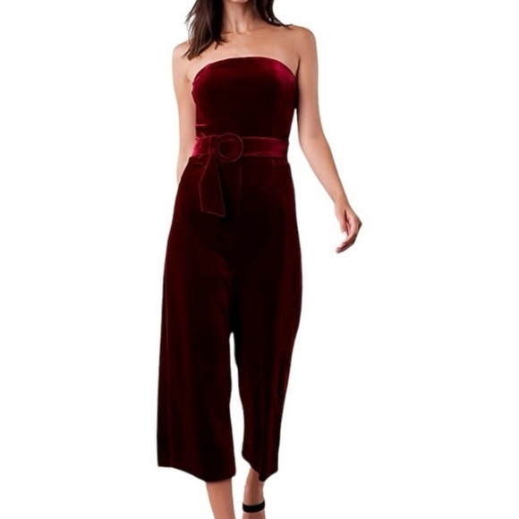 Red Velvet Strapless Jumpsuit by Sugarlips - Picture 2 of 3